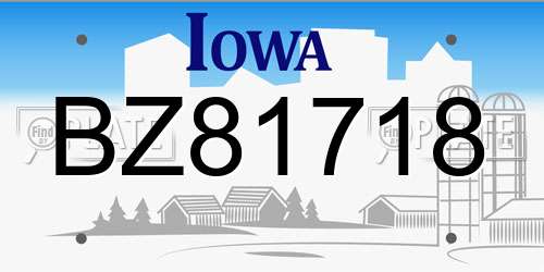 BZ81718 Iowa License Plate