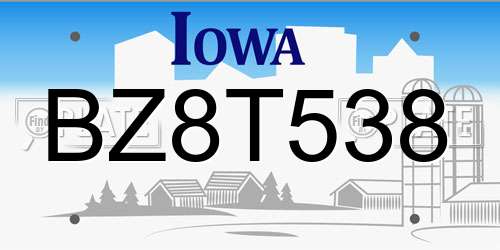BZ8T538 Iowa License Plate