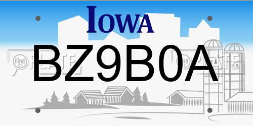 BZ9B0A Iowa License Plate