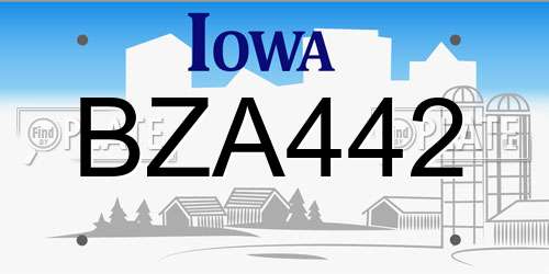 BZA442 Iowa License Plate