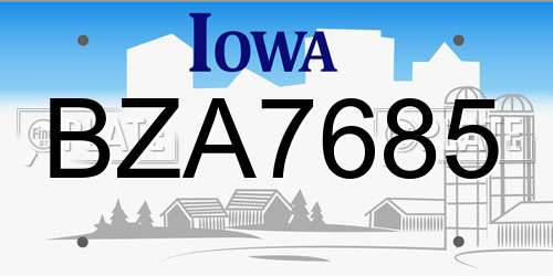 BZA7685 Iowa License Plate