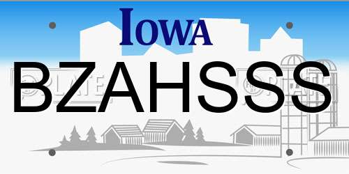 BZAHSSS Iowa License Plate