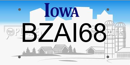 BZAI68 Iowa License Plate