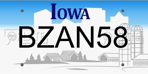 BZAN58 Iowa License Plate