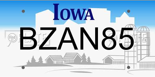BZAN85 Iowa License Plate