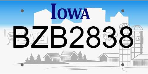 BZB2838 Iowa License Plate