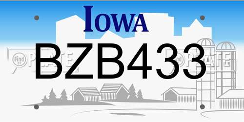 BZB433 Iowa License Plate