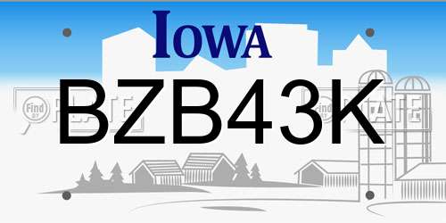 BZB43K Iowa License Plate