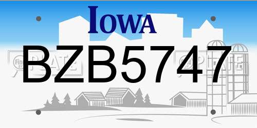 BZB5747 Iowa License Plate