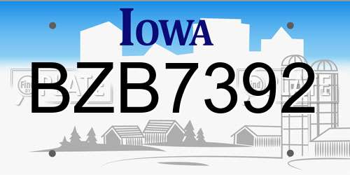 BZB7392 Iowa License Plate