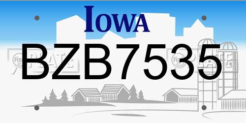 BZB7535 Iowa License Plate