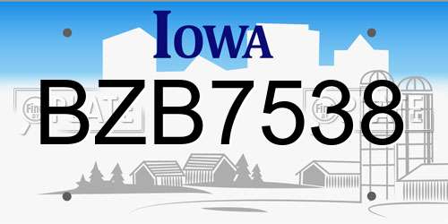 BZB7538 Iowa License Plate
