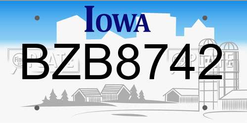 BZB8742 Iowa License Plate