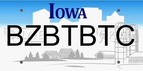 BZBTBTC Iowa License Plate