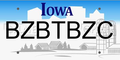 BZBTBZC Iowa License Plate