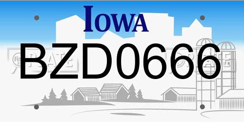 BZD0666 Iowa License Plate