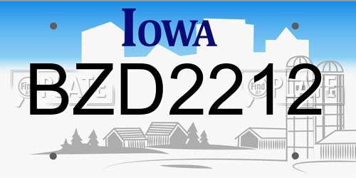 BZD2212 Iowa License Plate