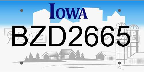 BZD2665 Iowa License Plate