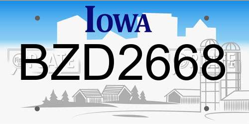 BZD2668 Iowa License Plate