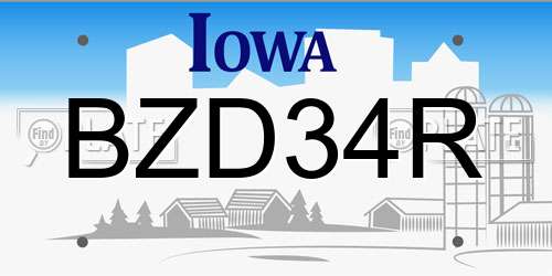 BZD34R Iowa License Plate