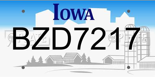 BZD7217 Iowa License Plate