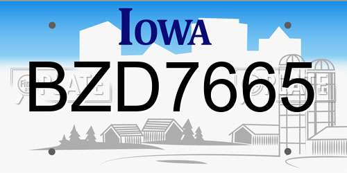 BZD7665 Iowa License Plate