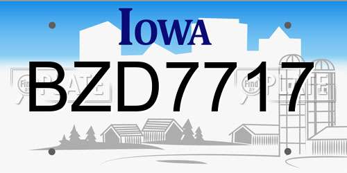 BZD7717 Iowa License Plate