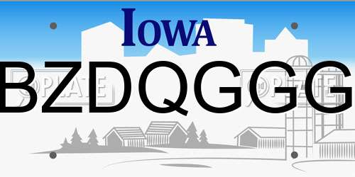BZDQGGG Iowa License Plate