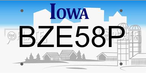 BZE58P Iowa License Plate