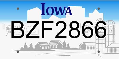 BZF2866 Iowa License Plate