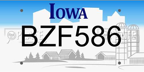 BZF586 Iowa License Plate
