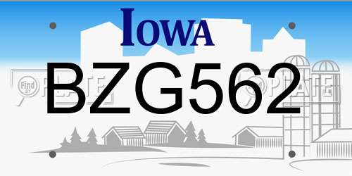 BZG562 Iowa License Plate
