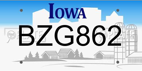 BZG862 Iowa License Plate