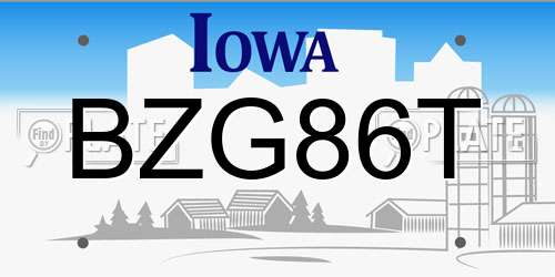BZG86T Iowa License Plate