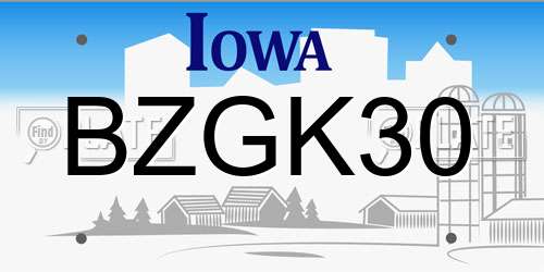BZGK30 Iowa License Plate