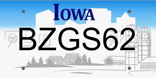BZGS62 Iowa License Plate