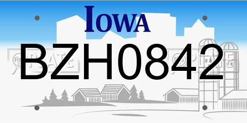 BZH0842 Iowa License Plate