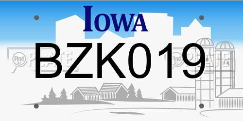 BZK019 Iowa License Plate