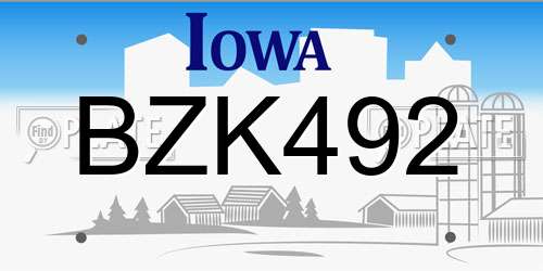 BZK492 Iowa License Plate