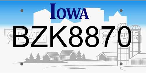 BZK8870 Iowa License Plate