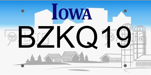BZKQ19 Iowa License Plate