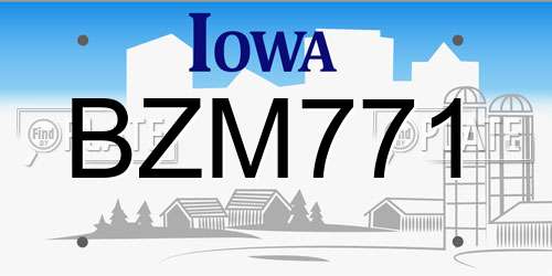 BZM771 Iowa License Plate
