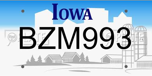 BZM993 Iowa License Plate