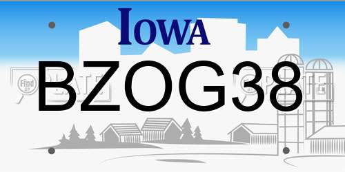 BZOG38 Iowa License Plate