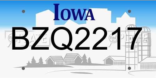 BZQ2217 Iowa License Plate