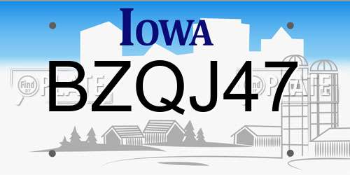 BZQJ47 Iowa License Plate