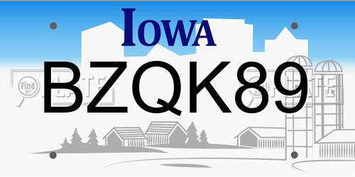 BZQK89 Iowa License Plate
