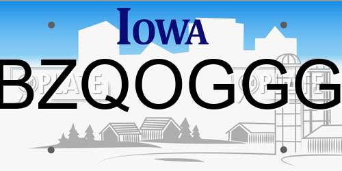 BZQOGGG Iowa License Plate