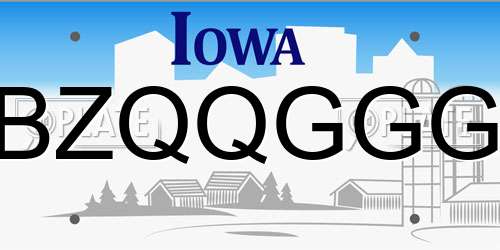 BZQQGGG Iowa License Plate