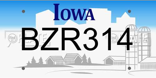 BZR314 Iowa License Plate